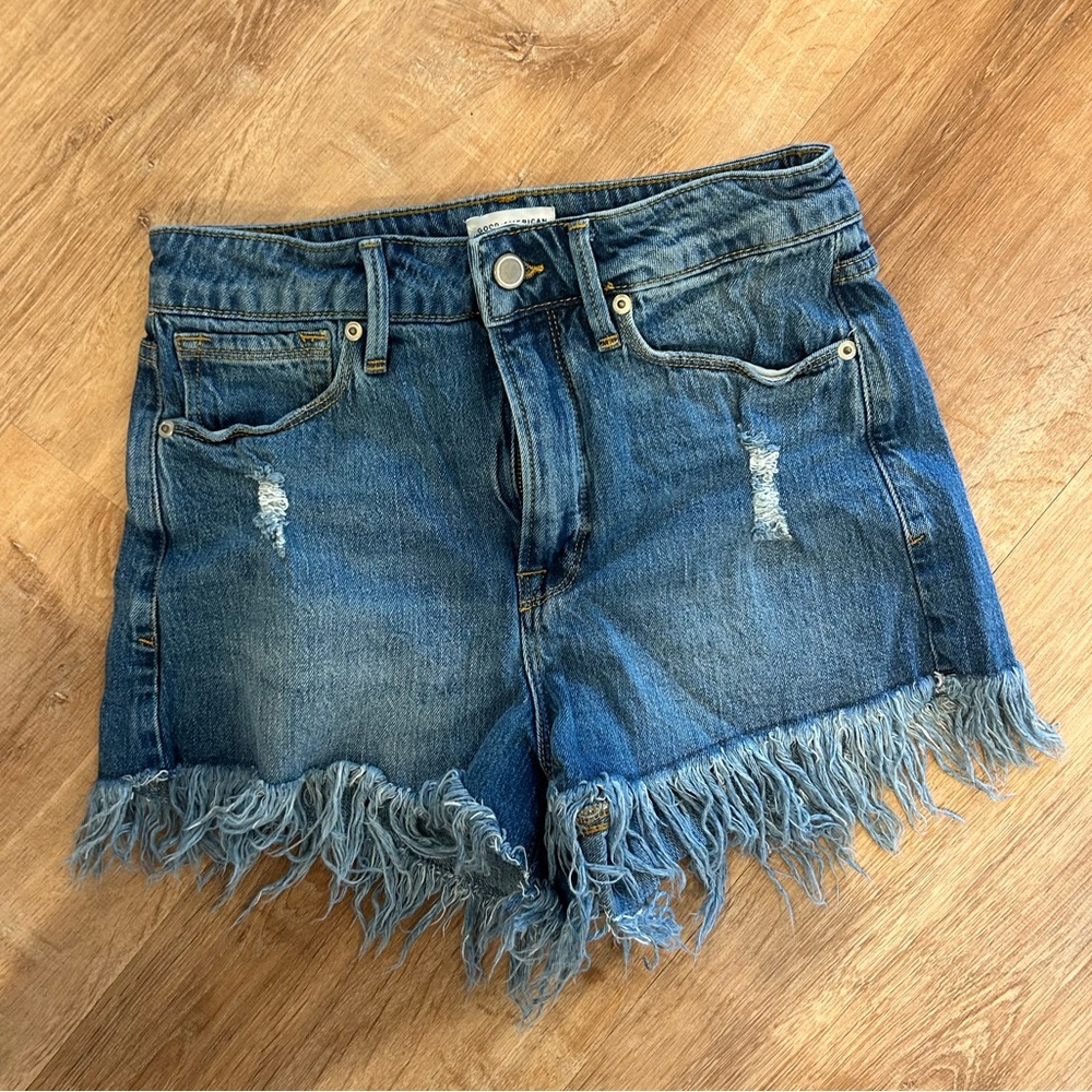 Good American fringe denim shorts (only worn once)